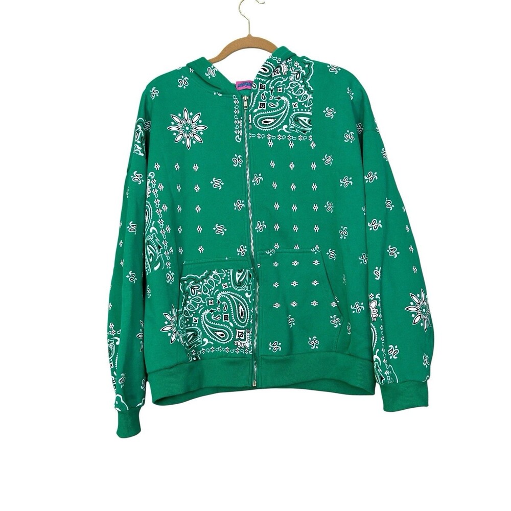 Edikted Bandana Print Zip Up Green Zip Hoodie Jacket Woman M/L MINT Condition